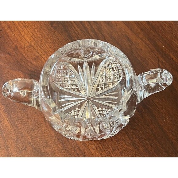 American Brilliant Cut Crystal Sugar Bowl Hobstar? ABP Sawtooth Edge Handled - Picture 5 of 7